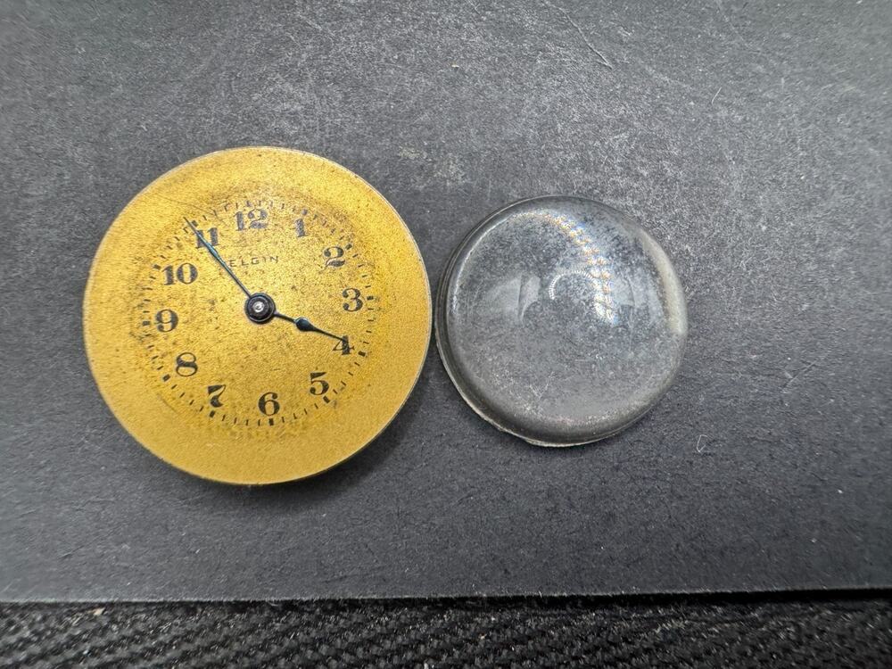 Vintage Elgin Watch Movement Dial Hands Crystal Parts Repair 22471056 22mm